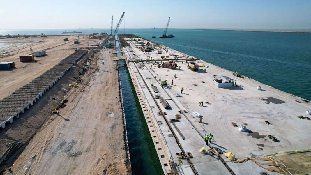 Construction of the Grand Faw Port continues in Iraq's Basra